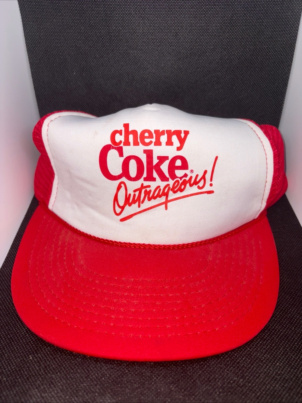 90s Cherry Coke Outrageous Snapback Hat Vintage Adjustable White Red Snack VTG